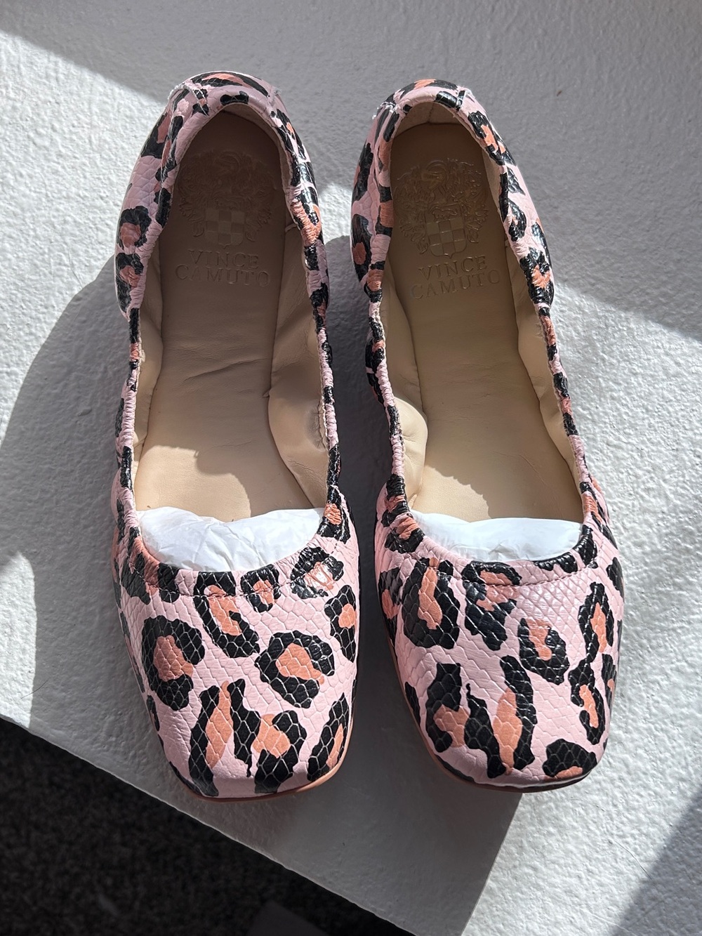 Vince Camuto Pink and Black Leopard Square-Toe Ballet Flats Size 8.5